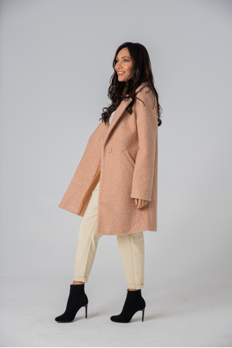 Дамско палто от букле в цвят пудра