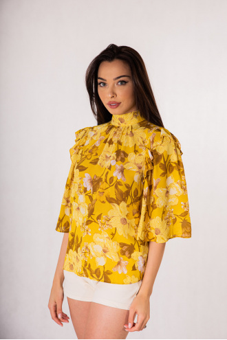 Дамска блуза с харбали в жълто