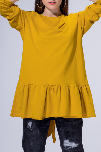 Блуза тип туника в цвят горчица с панделка на гърба