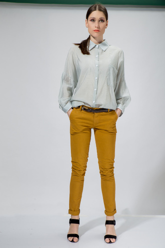 Дамски памучен панталон в цвят горчица
