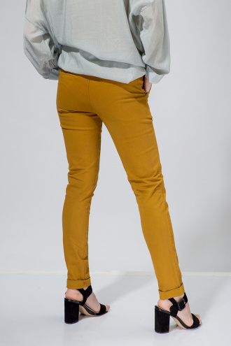 Дамски памучен панталон в цвят горчица
