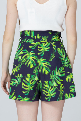 Къс панталон с висока талия на зелени цветя