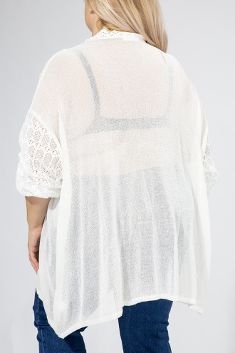 МАКСИ свободна блуза от фино плетиво и дантела в бяло