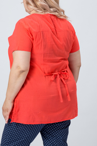 МАКСИ памучна блуза в цвят диня с връзка