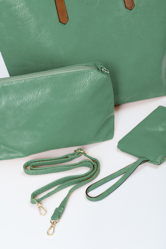 Дамска чанта в комплект от три части в зелено