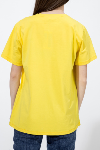 Дамска тениска в жълто с щампа и кристали