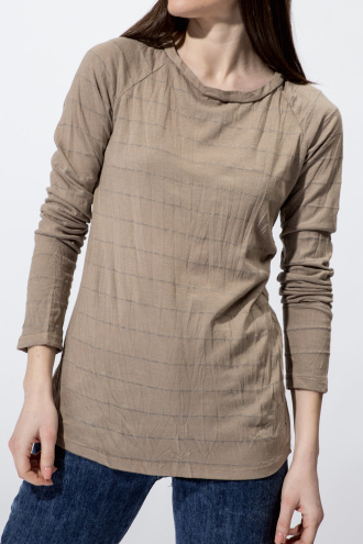 Дамска трикотажна блуза с реглан ръкав в цвят визон