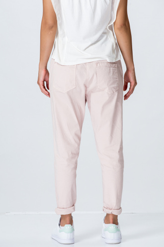 Дамски памучен панталон с връзка в светло розово