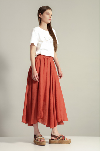 Асиметрична пола от памук в керемидено червено