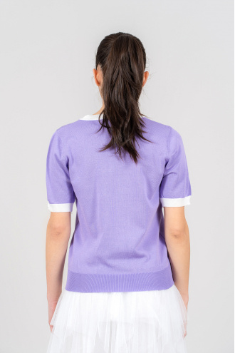 Дамска блуза от фино плетиво в лилаво с бял кант