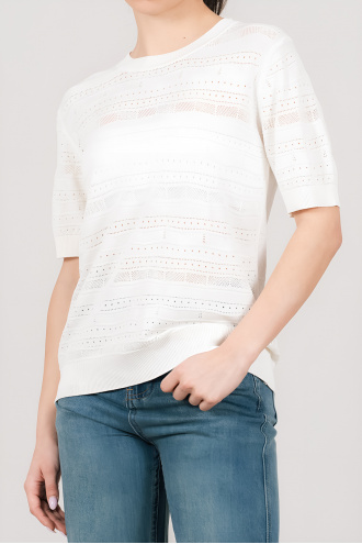 Дамска блуза в цвят екрю от фино перфорирано плетиво