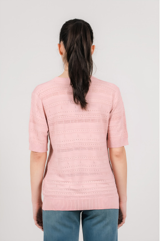 Дамска блуза в розово от фино перфорирано плетиво