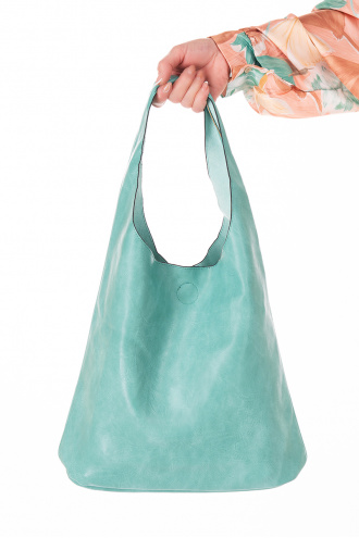 Дамска голяма чанта тип торба 2в1 в цвят тюркоаз