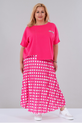 МАКСИ асиметрична блуза в розово с щампа врабче на клонка