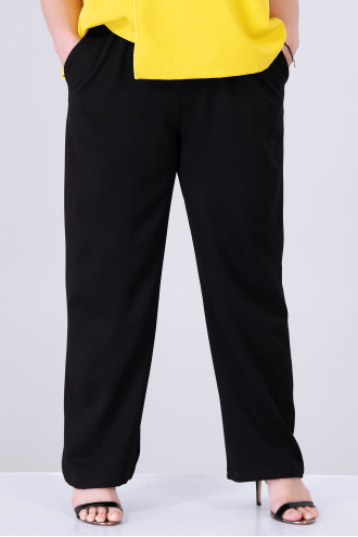 МАКСИ прав панталон в черно от релефна материя с връзка и ластик