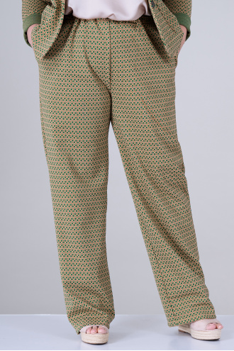 МАКСИ прав панталон в зелен цвят с жълт принт