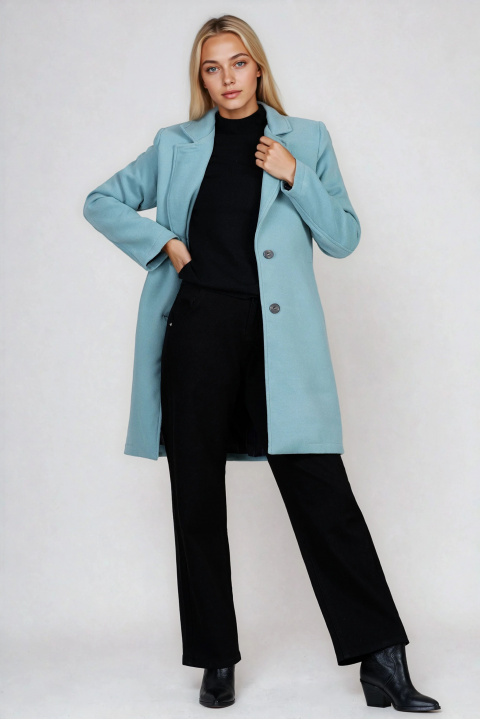 Дамско класическо палто с вълна в светлосиньо