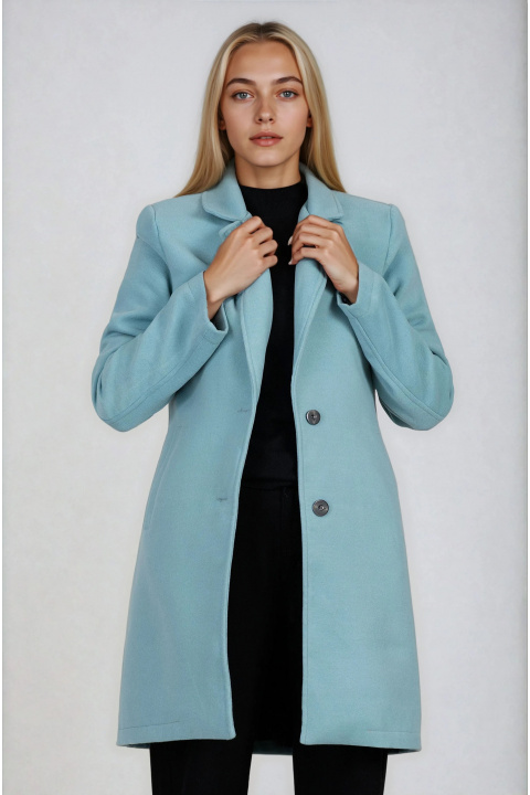Дамско класическо палто с вълна в светлосиньо