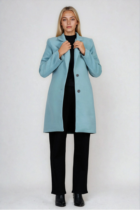 Дамско класическо палто с вълна в светлосиньо
