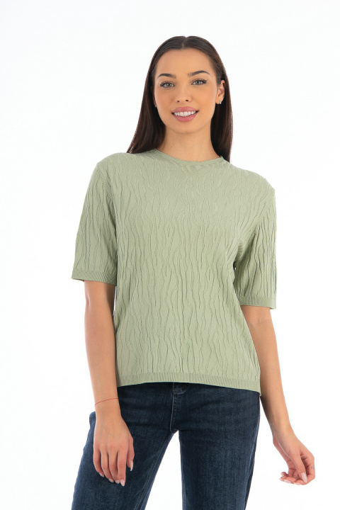 Дамска блуза от фино плетиво в зелено с вертикални релефни вълни