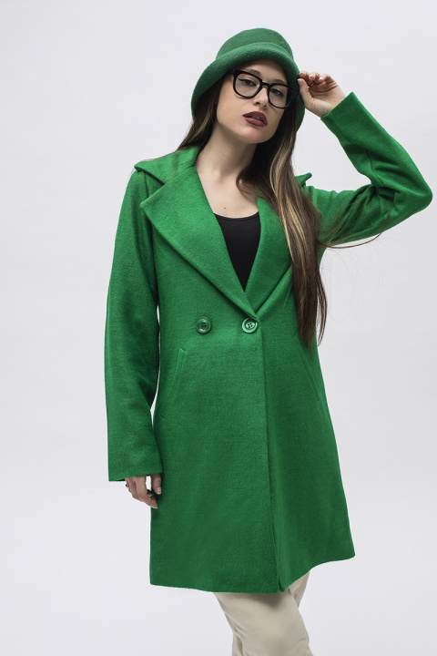 Дамско изчистено класическо палто в зелено
