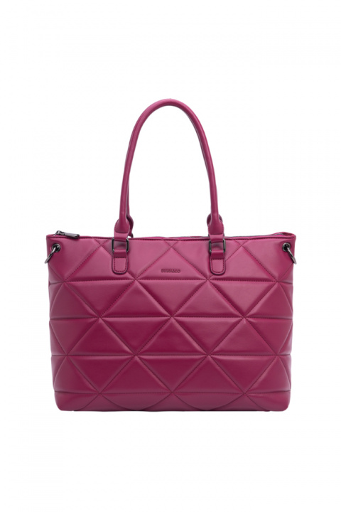 Капитонирана кожена чанта с две дръжки в цикламено розово