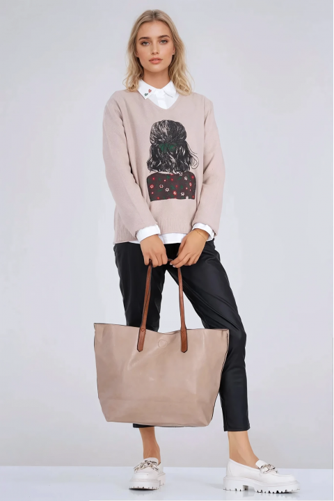 Дамска голяма чанта 3в1 в бежово