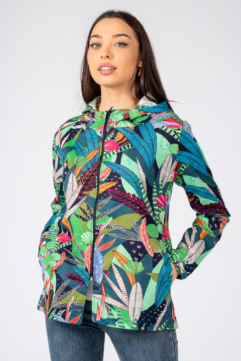 Дамско тънко яке с принт многоцветни листа