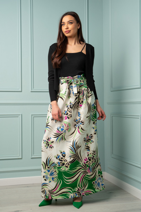 Дълга пола в цвят екрю с цветен флорален принт