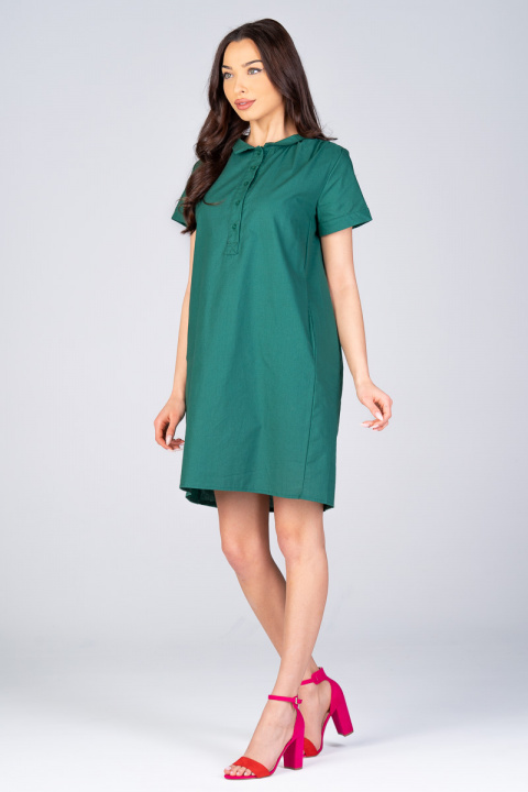 Рокля с прав силует в зелено и къс ръкав