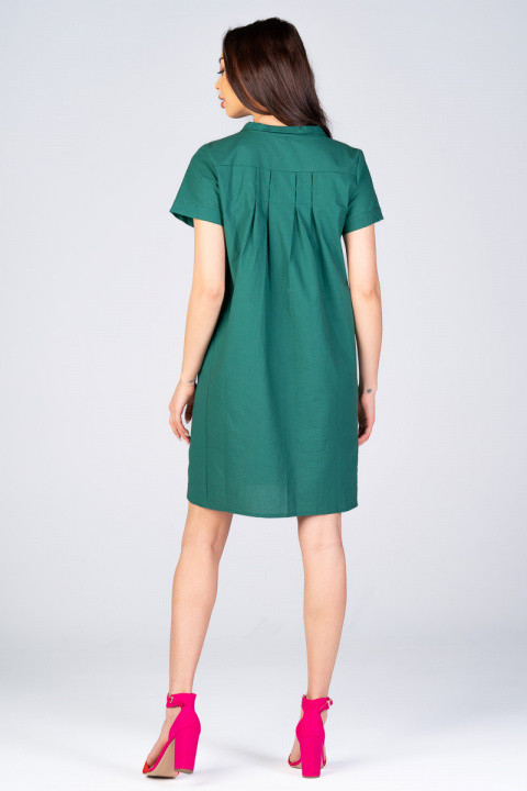 Рокля с прав силует в зелено и къс ръкав