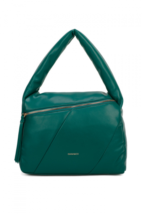 Дамска чанта от мека еко кожа с къси дръжки в бежово в зелено