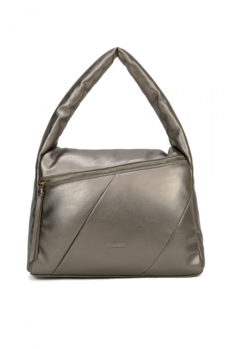 Дамска чанта от мека еко кожа с къси дръжки в бронзов металик