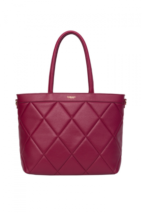 Дамска кожена капитонирана чанта с къса и дълга дръжка в цикламено розово