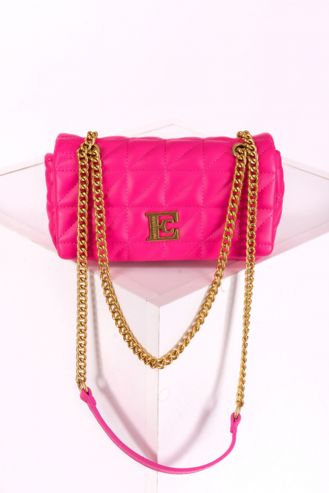Дамска малка капитонирана чанта в цикламено розово
