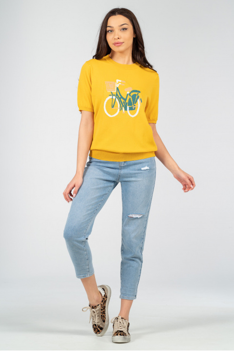 Дамска блуза в жълто с бродерия колело