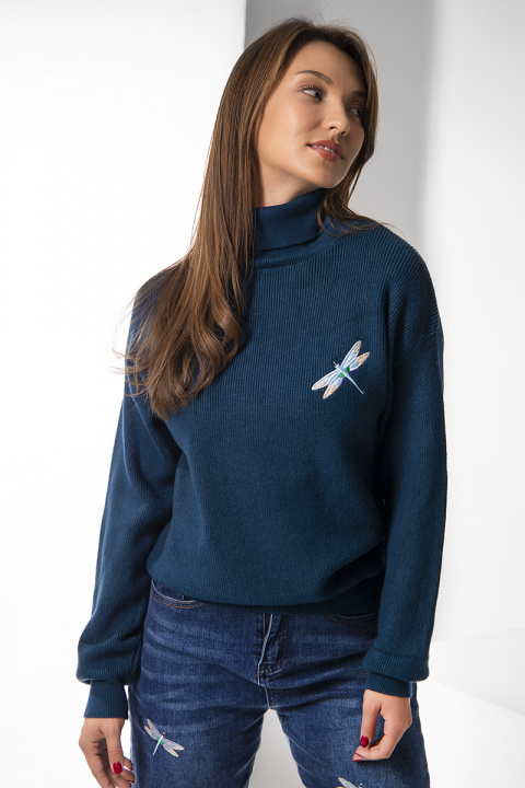 Дамски пуловер ''Dragonfly'' в петролено синьо