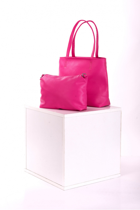 Голяма дамска чанта 2в1 в неоново розово