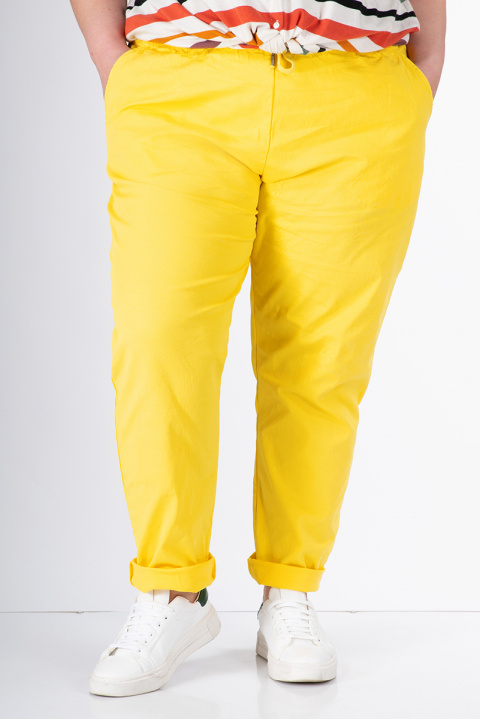 Макси памучен панталон с връзка в жълто