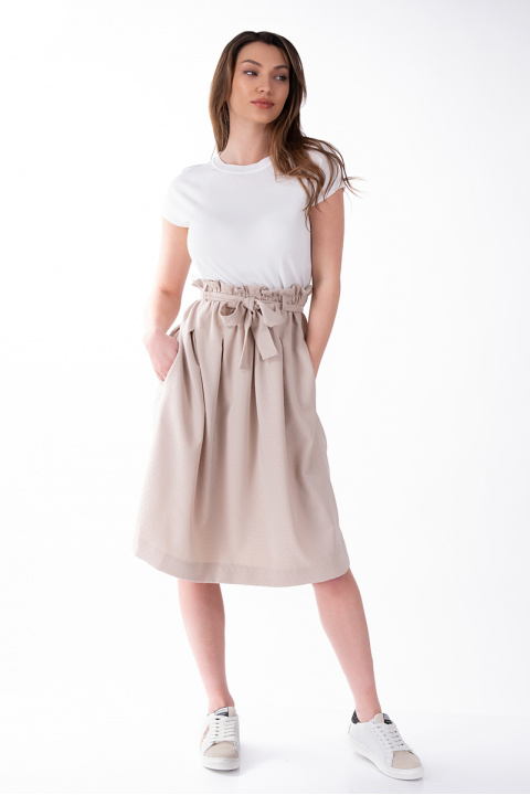 Миди пола от памук в бежово с релефни точки