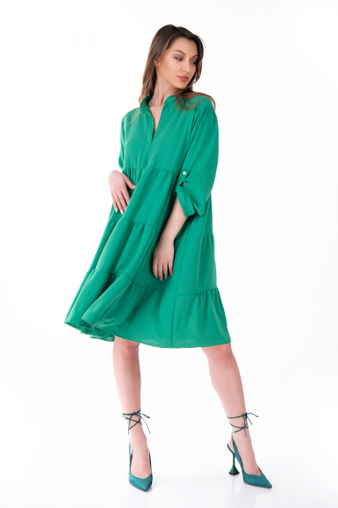 Къса оувърсайз рокля в зелено с харбали