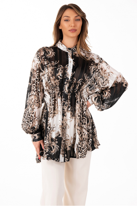 Дамска блуза от шифон с леопардов принт на черно-бял фон