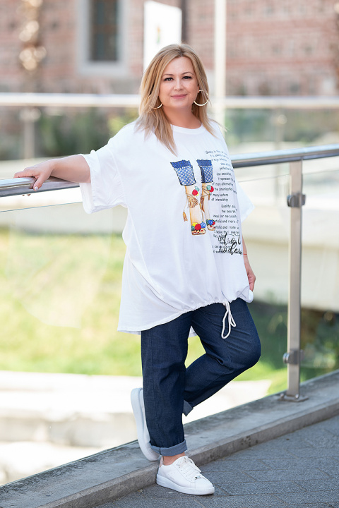 МАКСИ панталон от тъмен фин деним с връзка и ластик