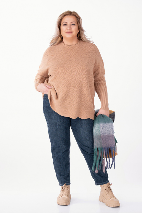 МАКСИ пуловер с красива плетка в цвят карамел