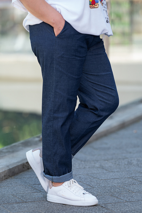 МАКСИ панталон от тъмен фин деним с връзка и ластик