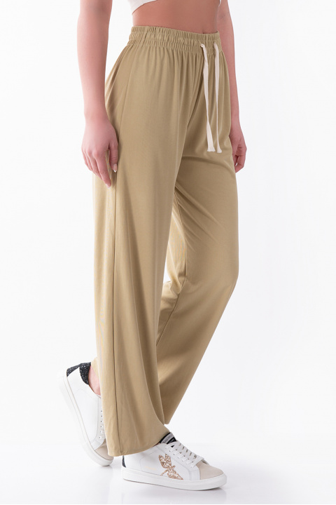 Дамски панталони в зелено със широк ластик и връзка