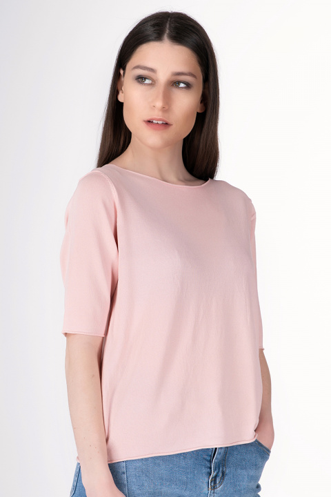 Дамска блуза от фино плетиво в светло розово