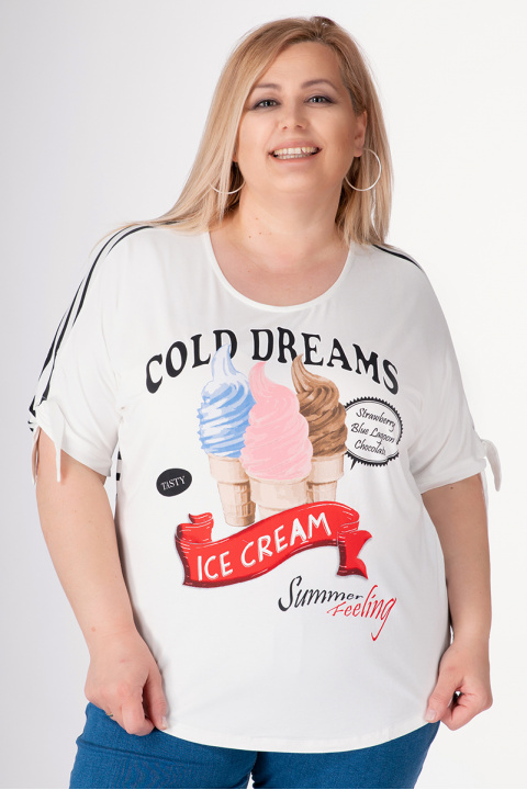МАКСИ блуза в бяло със щампа сладоледи