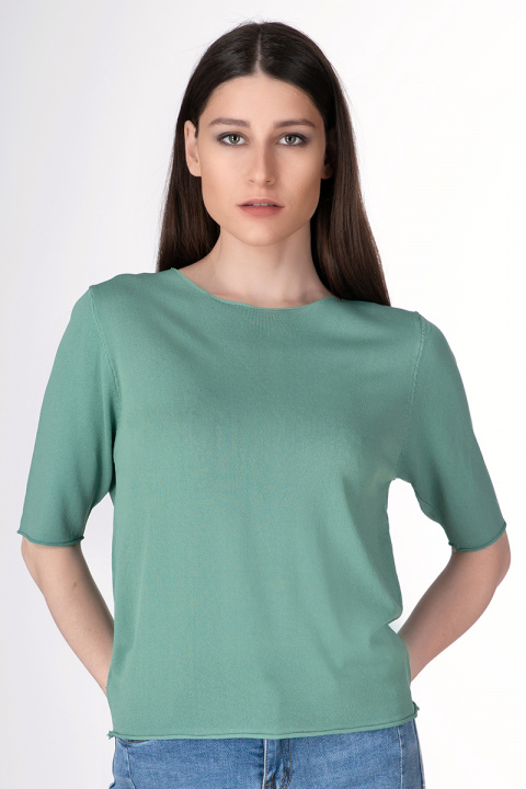 Дамска блуза от фино плетиво в зелено с 3/4 ръкав