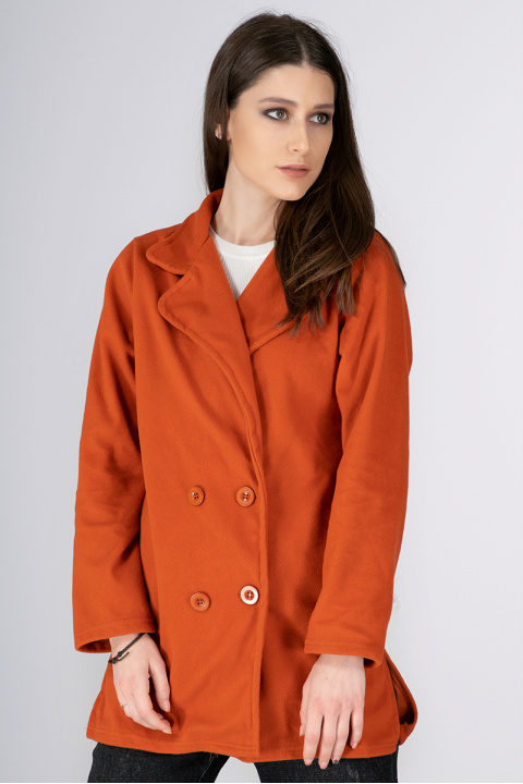 Дамско палто тип двуредно сако в цвят керемида